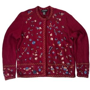 SALE Reference Point vintage embroidered burgundy red cardigan Sz M